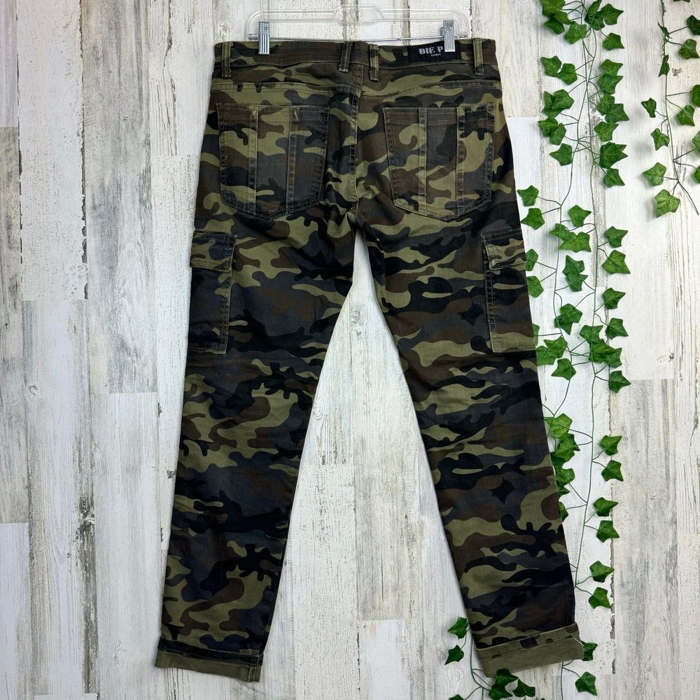 Biepa Paris 34 Men's Snap Pocket cargoJogger Style Logo Camo Denim Fashion Jeans